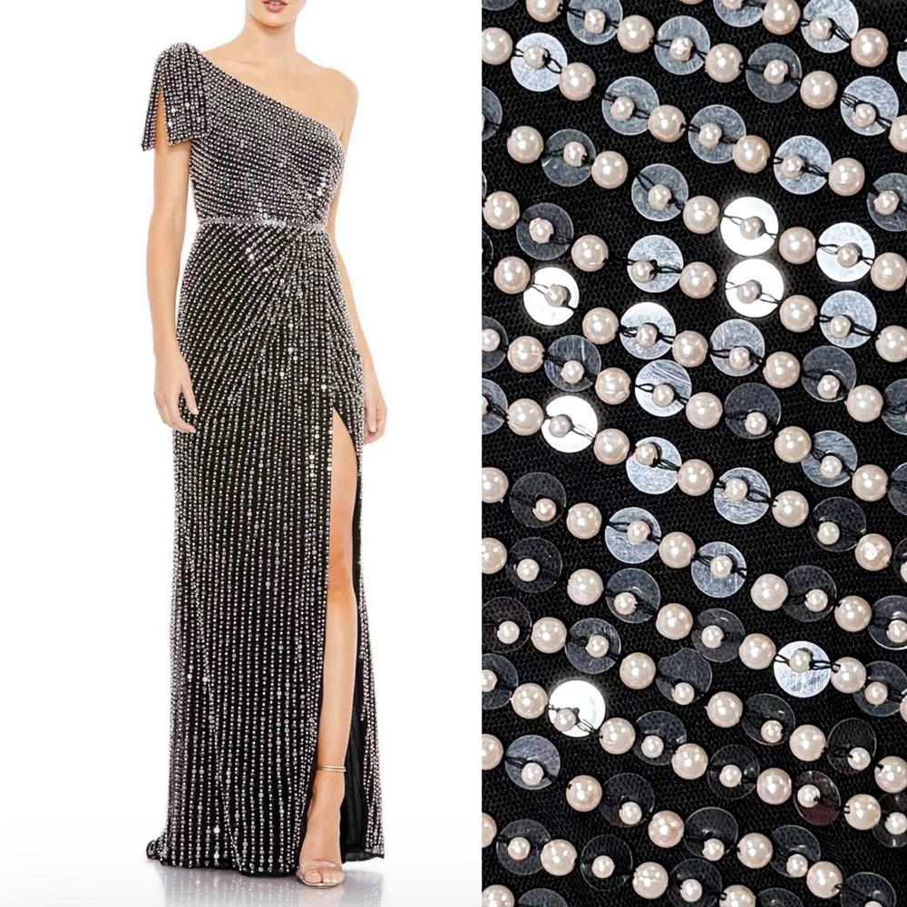 MAC DUGGAL PEARL EMBELLISHED SOFT TIE ONE SHOULDER GOWN 93735 (2, 10, 18)